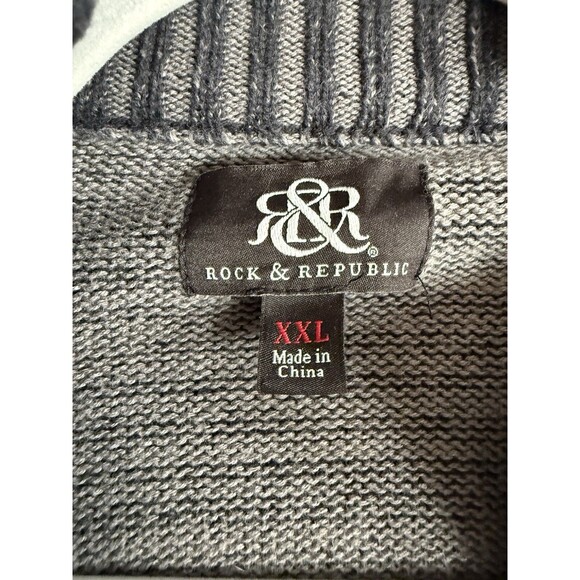 Rock Republic Jacket Mens XXL Gray Full Zip Sweater pockets - Picture 6 of 8